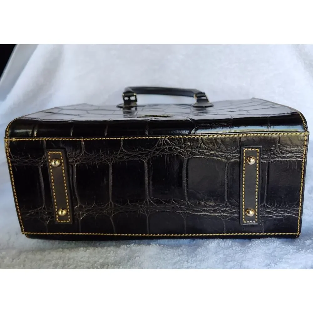 Dooney & Bourke Janine Black Crocodile Embossed Leather Satchel Handbag Purse